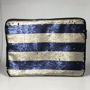 Wet Dry Sequins Blue Gold Stripe Bathing Suit Bag
